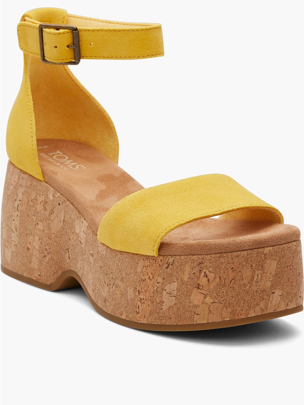 NWT TOMS Yellow Laila cork platform Suede Ankle-Strap Sandals, Size 9.5